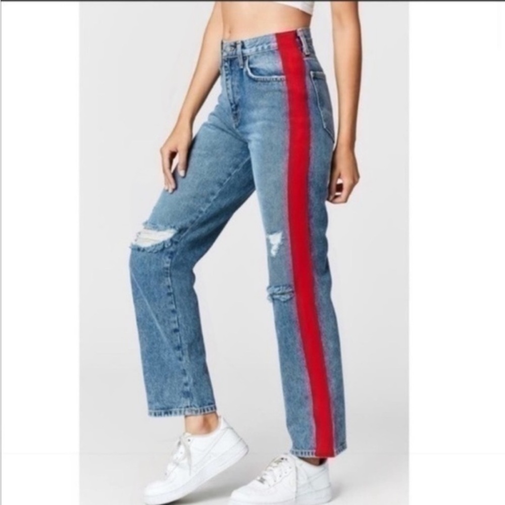 Carmar | NWT Ursula Taylor Wash High Waist Red Striped Denim High Waist Jeans 24